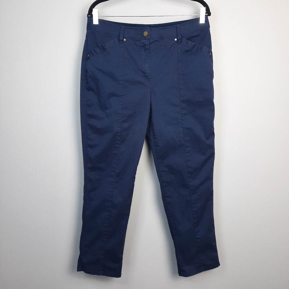 Chico's Navy Blue Stretch Khaki Casual High Rise Ankle Length Pants size 8
